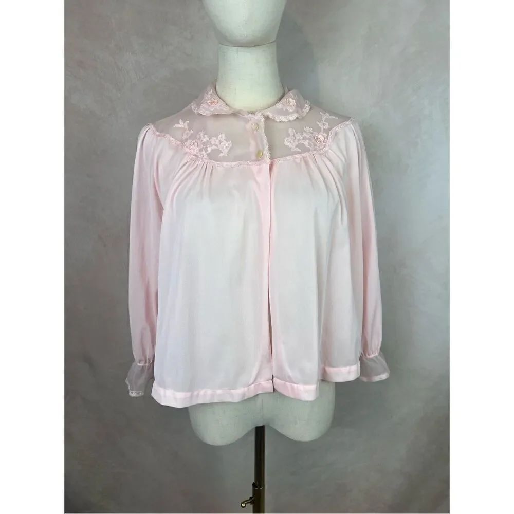Vintage 1960s Nylon Bed Jacket Lingerie Baby Pink